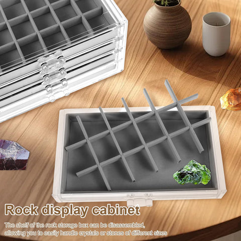 Rock Display Case ,4 Drawers Rock Collection Box 72 Grids Rock Collection Display Case Clear Crystals Display Case Gemstone Display Case Rock Case