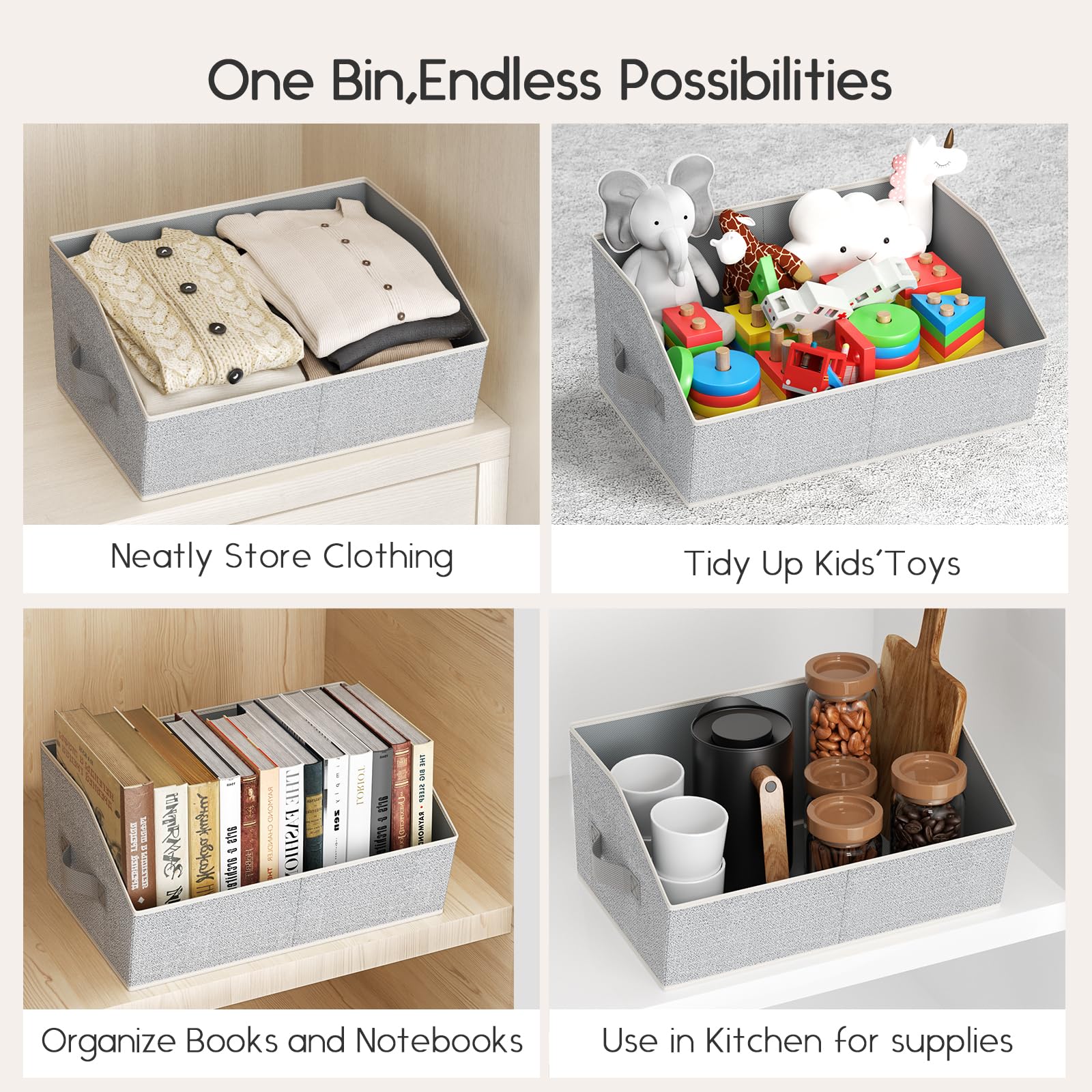 Homsorout Fabric Storage Boxes Cube - Large Wardrobe Storage Organiser with Handles, Foldable Opening Bins for Shelves, Bedroom Organising Clothes
