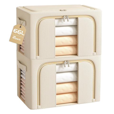 Resszo 66L Storage Boxes with Metal Frame and Top & Front Opening