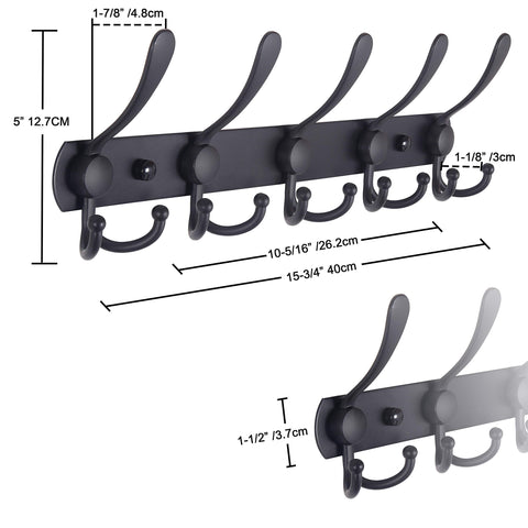 Dseap Coat Rack Wall Mounted - 5 Tri Hooks, Heavy Duty, Stainless Steel, Metal Coat Hook Rail for Coat Hat Towel Purse Robes Mudroom Bathroom