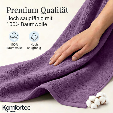 Komfortec Jumbo Bath Towels, 100% Cotton, Quick Dry, 80x200, Purple