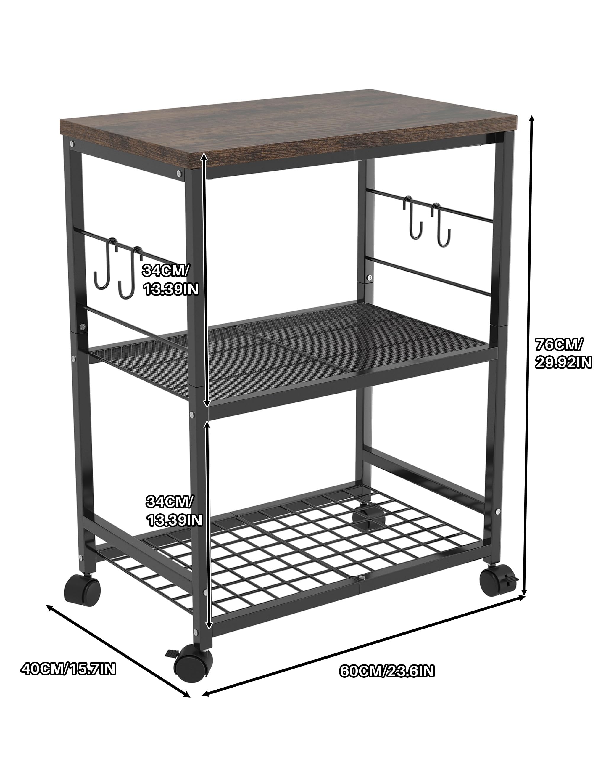 Ornestia 3 Tier Kitchen Trolley With Small Island for Storage(Black)
