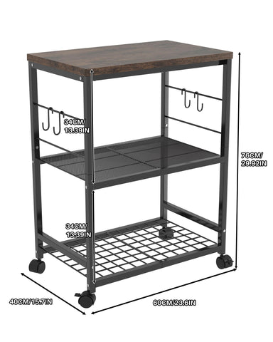 Ornestia 3 Tier Kitchen Trolley With Small Island for Storage(Black)