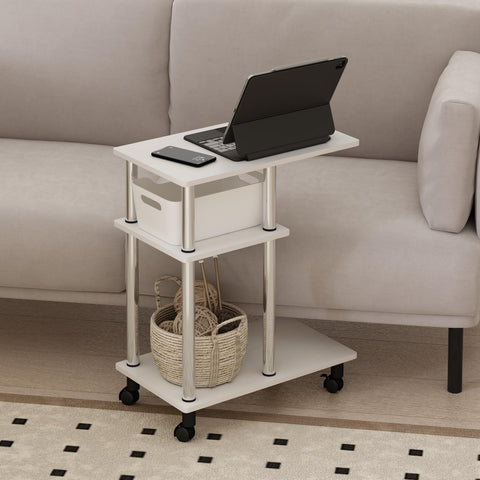 Furinno TOMI Side Table, 3-Tier C-Shape Open Shelf End Table with Wheels, Night Stand, Bedside Table, Toolless Assembly, for Living Room, Bedroom