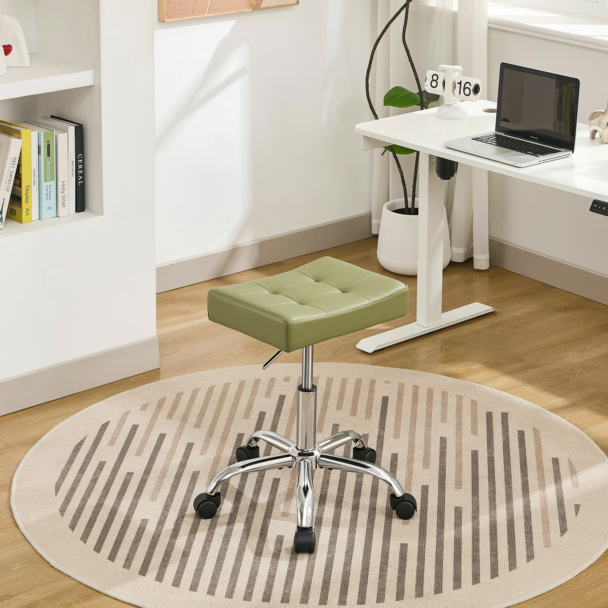 FIRAVOE Adjustable Work Stool with Wheels (136 kg Capacity) (Saddle Shaped Seat) Faux Leather Workbench Stool