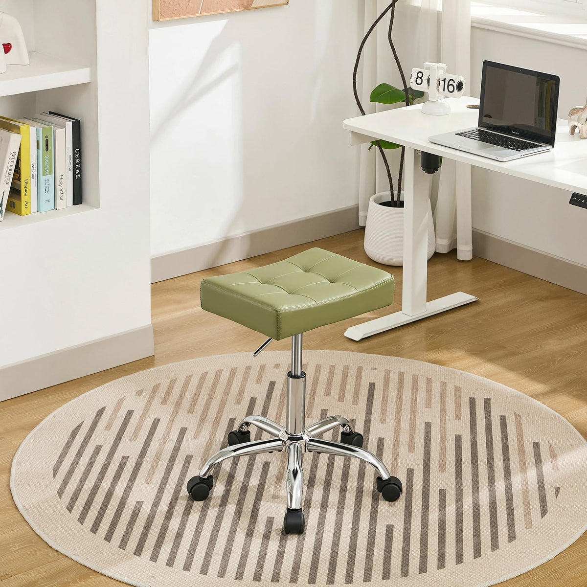 FIRAVOE Adjustable Work Stool with Wheels (136 kg Capacity) (Saddle Shaped Seat) Faux Leather Workbench Stool