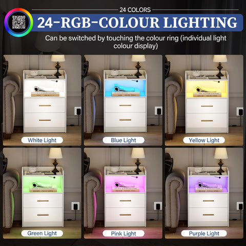 Quikraen Bedside table with 2 Drawers, wireless charging and LED light