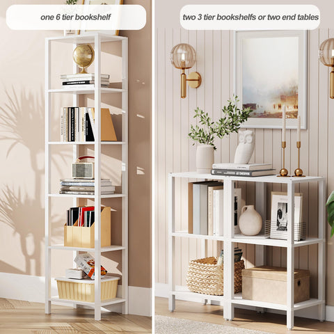 TUTOTAK Bookshelf, 6-Tier Tall Book Shelf, Narrow Bookcase for Small Space, DIY Stackable Bookshelf, for Living Room, Office, Study, Entryway