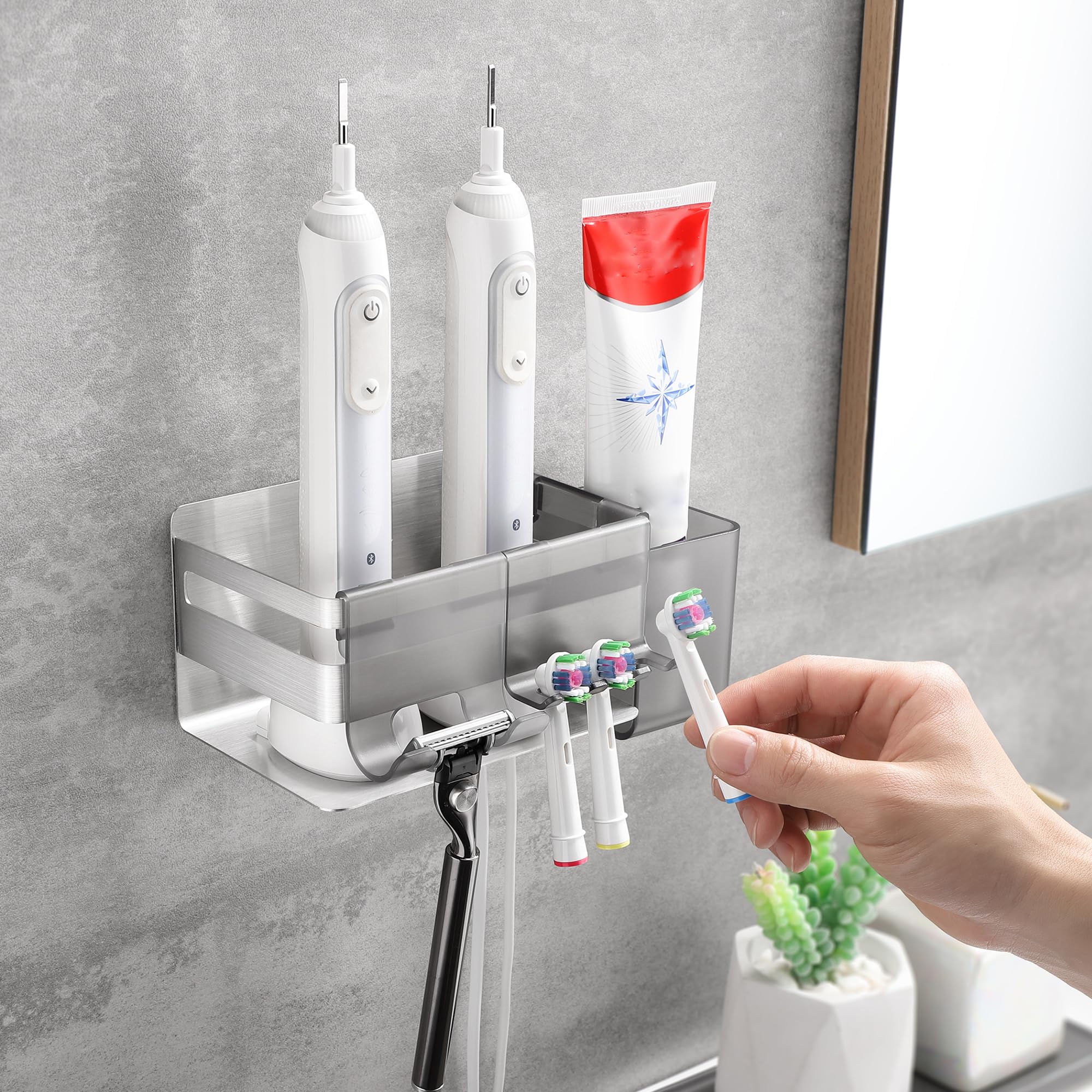 OETAMS Toothbrush Holder Electric No Drilling Toothpaste Holder