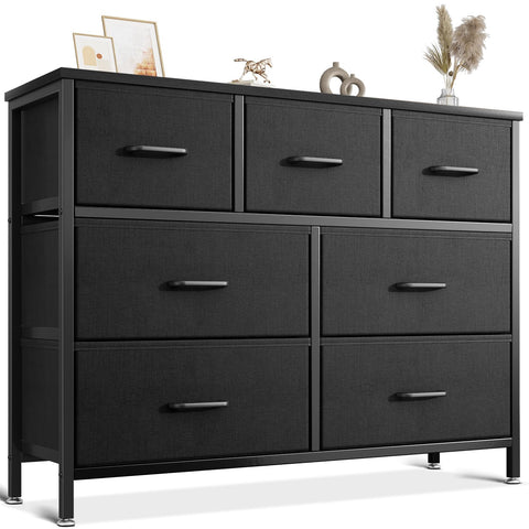 Coleshome Chest of Drawers Bedroom with 7 Drawers, Fabric Drawers, Black