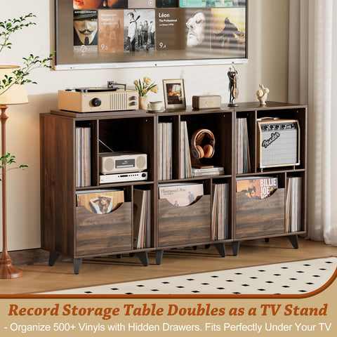 Bikoney Record Player Stand with Vinyl Storage Drawer and Cabinet