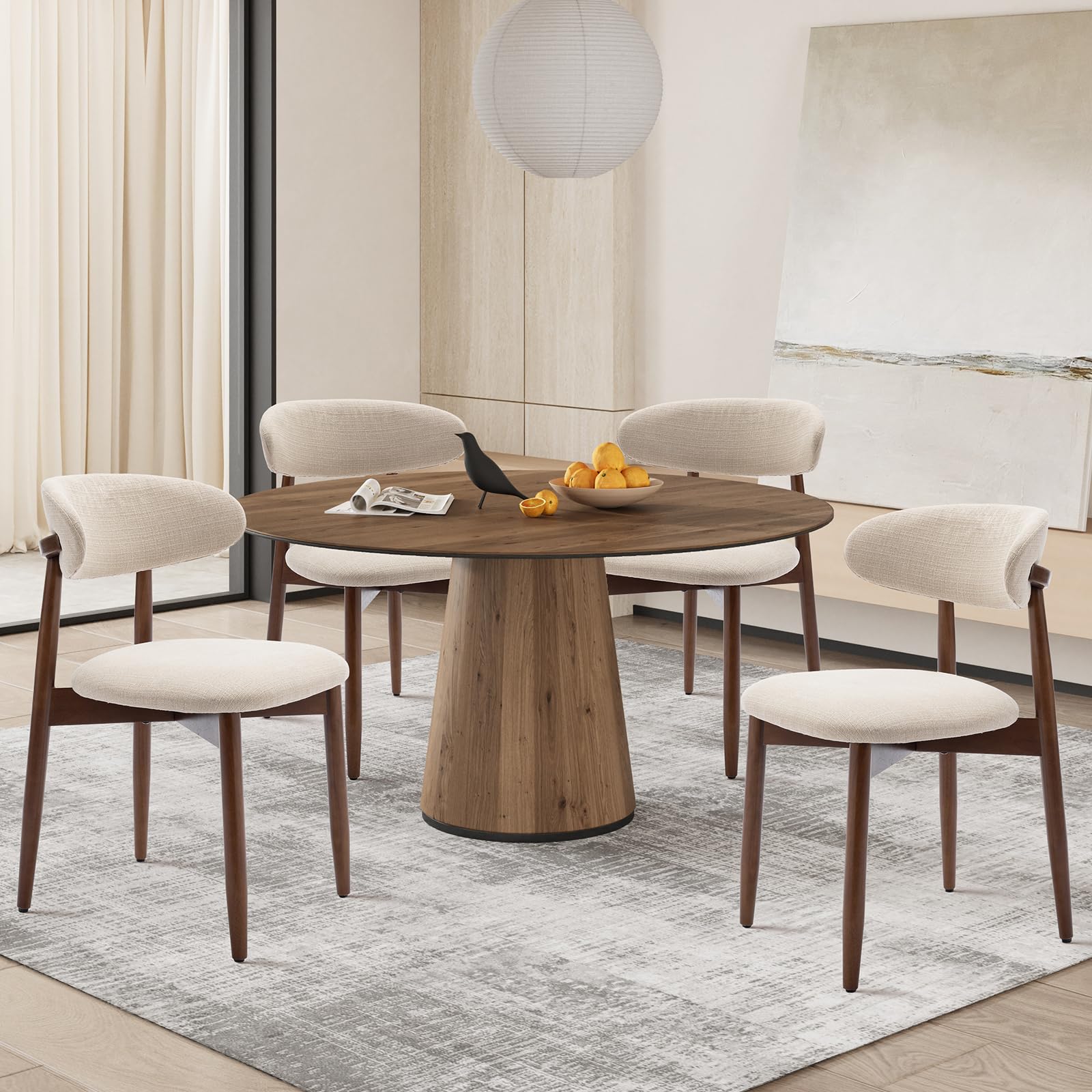COLAMY Modern Dining Chairs Set with Wooden Legs – Upholstered Fabric Dining Room Chairs with Curved Backrest, Soft Cushion Seat