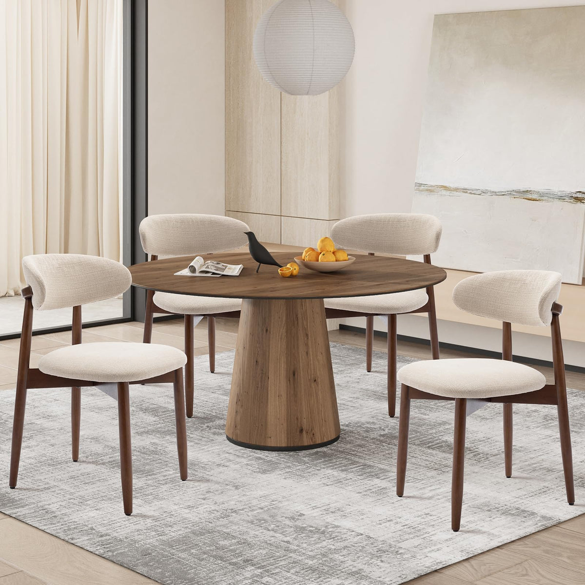 COLAMY Modern Dining Chairs Set with Wooden Legs – Upholstered Fabric Dining Room Chairs with Curved Backrest, Soft Cushion Seat