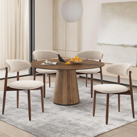 COLAMY Modern Dining Chairs Set with Wooden Legs – Upholstered Fabric Dining Room Chairs with Curved Backrest, Soft Cushion Seat
