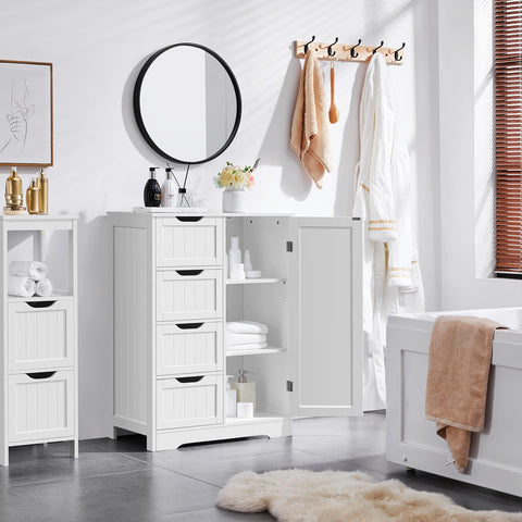 Yaheetech Large Bathroom Cabinet with 4 Drawers & Door, Adjustable Shelf
