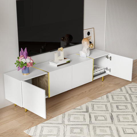 Ball & Cast High-gloss TV Cabinet with 4 Doors, White TV Stand Cabinet with Storage, 170x35x46cm