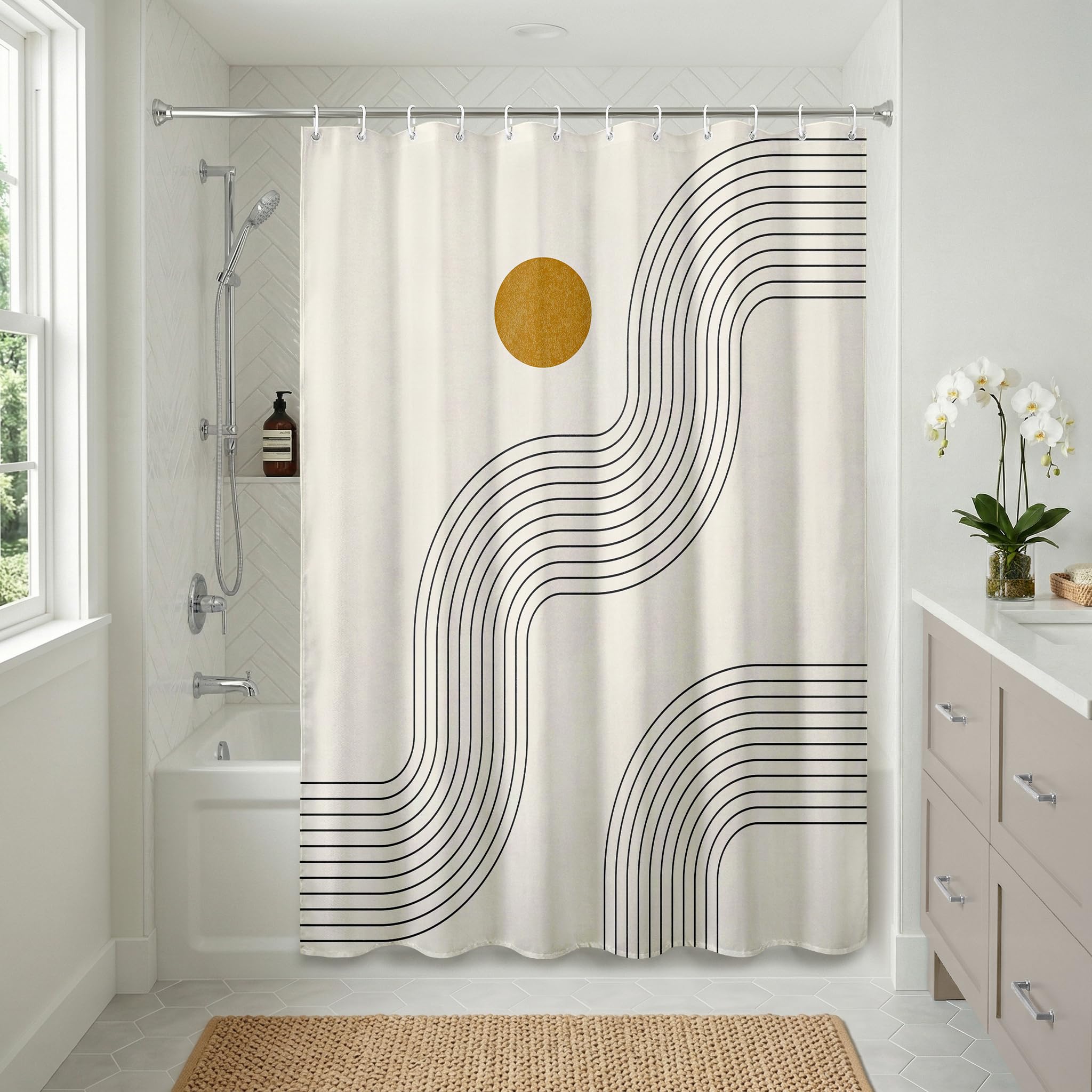 Americanflat 71x74 Boho Shower Curtain - 100% Polyester Shower Curtain with 12 Hooks - Shower Curtains for Bathroom