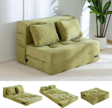 MAXYOYO Folding Foam Sofa Bed, Tri-Fold Mattress with 2 Pillows, Convertible Sofa Chair Futon Z Bed with 15cm Thincken Foam