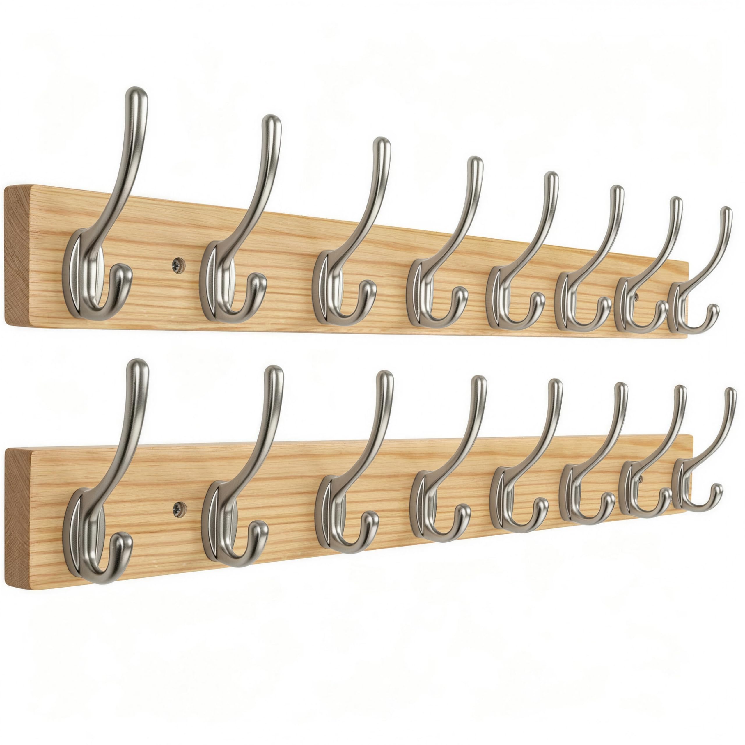 HONSKY Wall Coat Rack - 8 Double Hooks (56cm) | Wooden & Metal Towel/Coat Hanger for Entryway, Bathroom, Bedroom, Garage | Easy Install