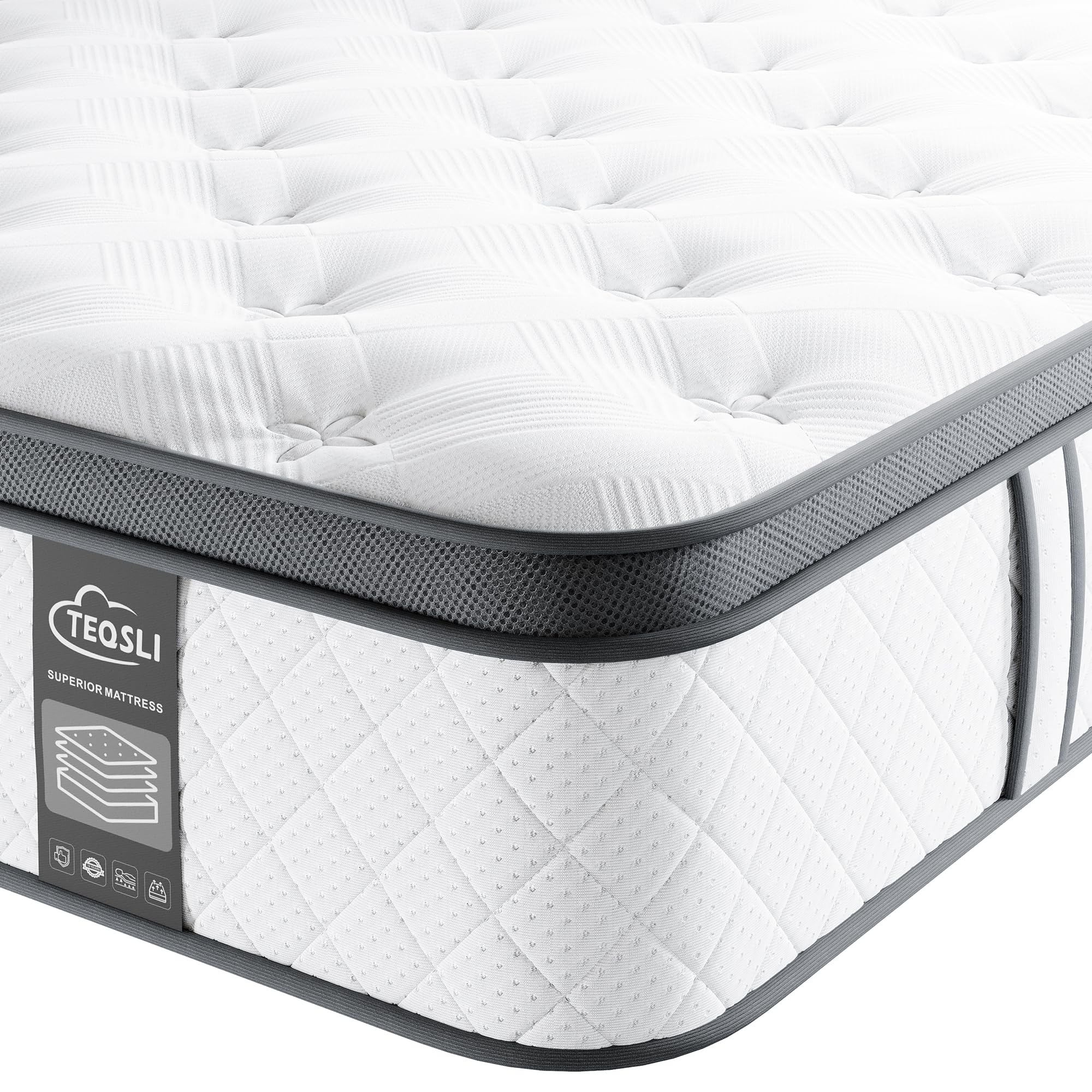 TeQsli 10 Inch Double Mattress Hybrid Medium Firm 7 Zone 135x190x25cm