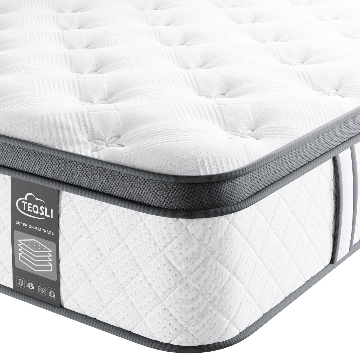TeQsli 10 Inch Double Mattress Hybrid Medium Firm 7 Zone 135x190x25cm