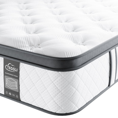 TeQsli 10 Inch Single Mattress Hybrid Medium Firm 7 Zone 90x190x25cm