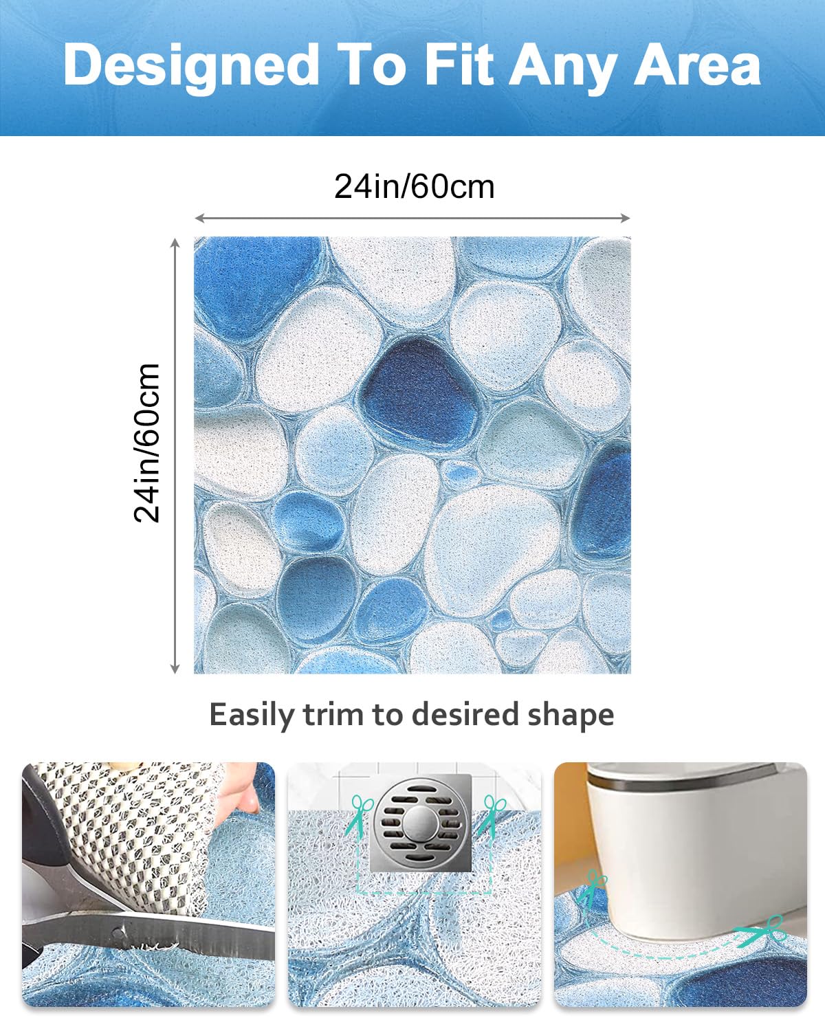 Non Slip Shower Mats for Inside Shower Tray-60x60cm Quick Drain Square Shower Mat,Soft PVC Loofah Shower Mats Non Slip Anti Mould for Elderly