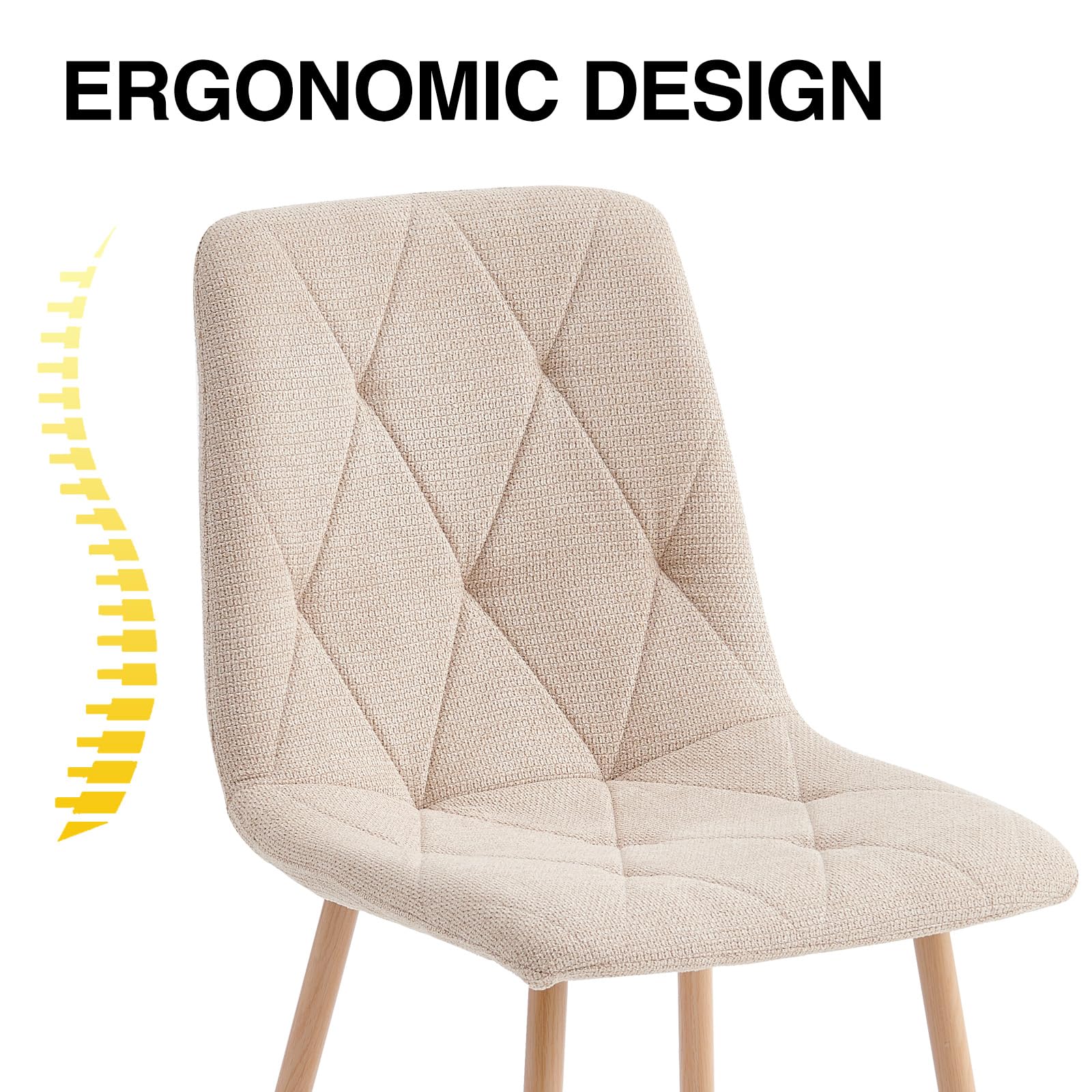 Set of 6 Dining Chairs for Dining Room, Fabric Kitchen Chairs Set, Beige