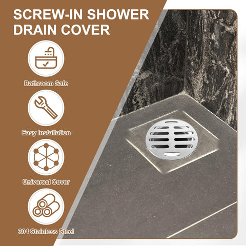 PATIKIL Floor Drain Cover 5" x 3.9" (110 Flat Mouth), 2 Pcs 304 Stainless Steel Round Anti Blocking Snap-in Drain Strainers for Outdoor Bathroom