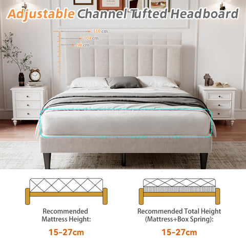 Merax 4ft6 Upholstered Bed Double Bed Frame with Adjustable Headboard,Children's bed,Youth bed,Guest bed,Velvet, Solid Wood Slats,Easy Assembly