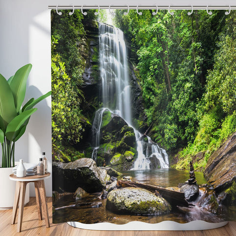 Hnmdmyi Forest Shower Curtain 240x180, Tropical Jungle Rainforest Green Tree Plant Nature Landscape Waterfall Scenery Bathroom Curtains Waterproof