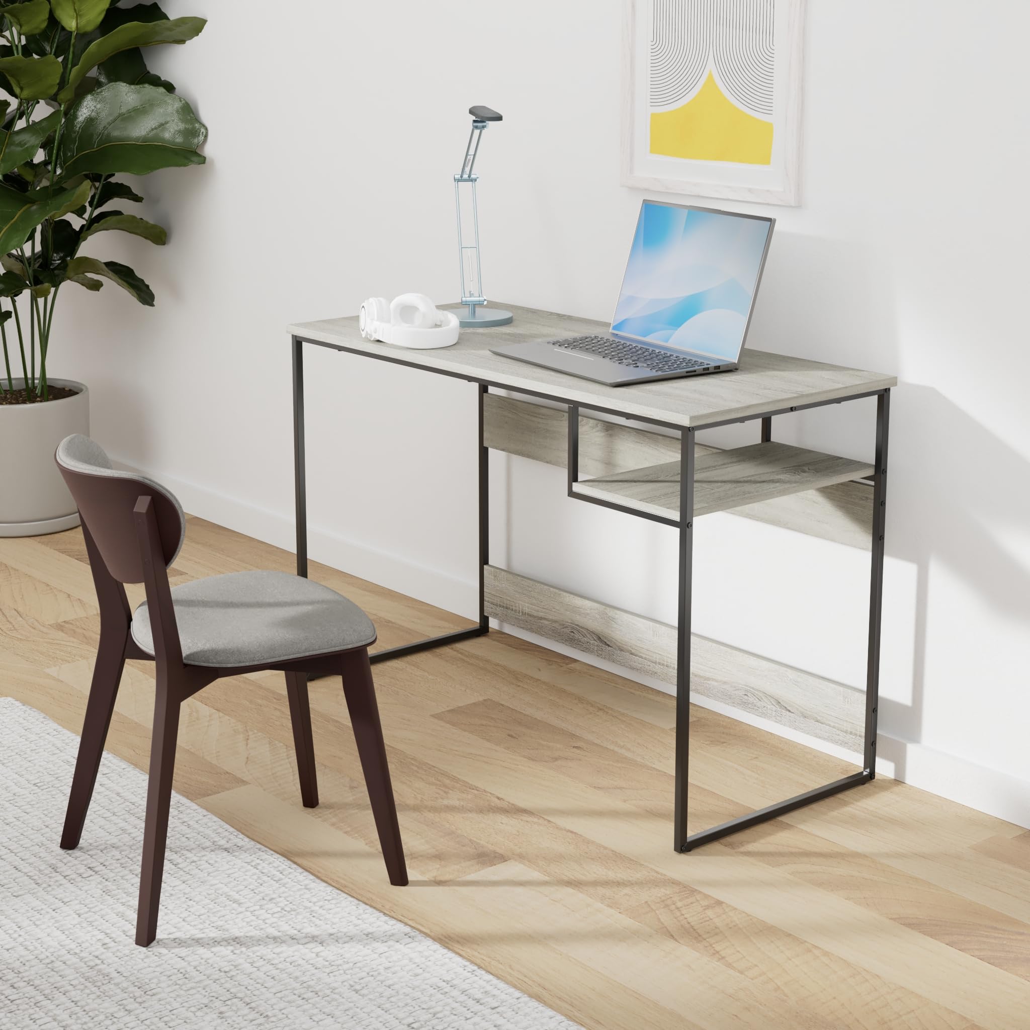 Furinno Moretti Modern Lifestyle Study Desk, Computer Desk, 114 cm (W), French Oak Grey