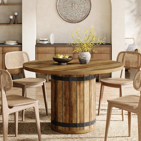Tribesigns Round Dining Table for 4, 100cm Farmhouse Kitchen Table with Pedestal Base, Space-Saving Dinner Table for Small Dining Room, Living Room