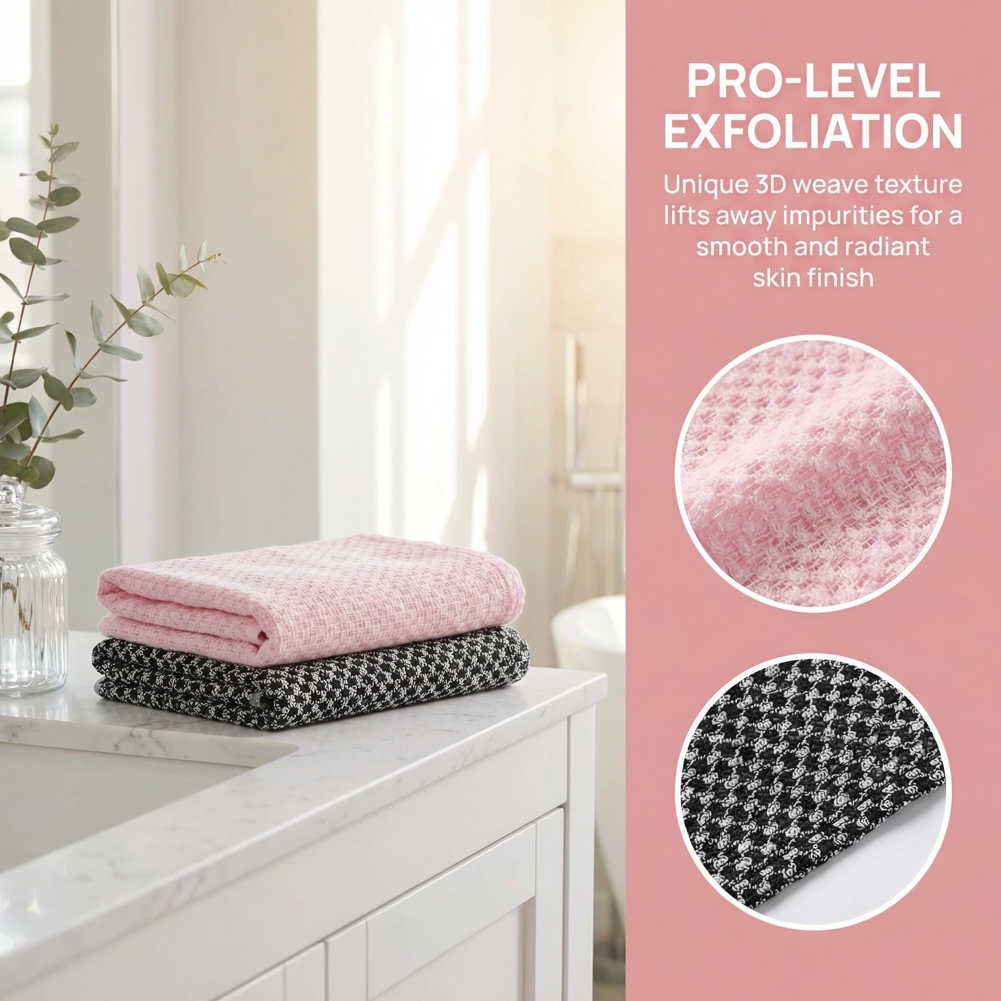 Muexoee 2Pcs Japanese Exfoliating Towel, Exfoliating Shower Towel, Extra Long Shower Towel Exfoliating Washcloth for Men Women