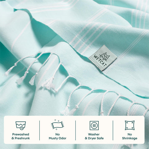 WETCAT Turkish Beach Towel 38x71 100% Cotton Sand Free Quick Dry Towel Extra Large Light Travel Towel for Adults Beach Gifts Beach Accessories - Aqua
