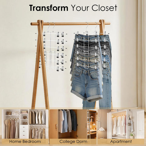 Trouser Hangers Space Saving - 2 Pack Skirt Hangers with Adjustable Non-Slip Clips