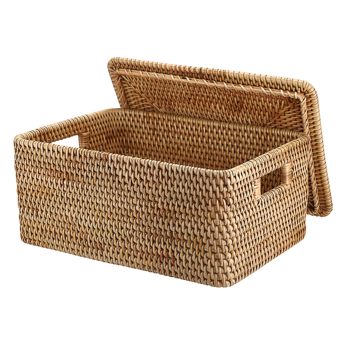 IGNPION Rattan Storage Basket With Lid, Wicker Decorative Storage Basket for Shelves Bathroom Woven Storage Box