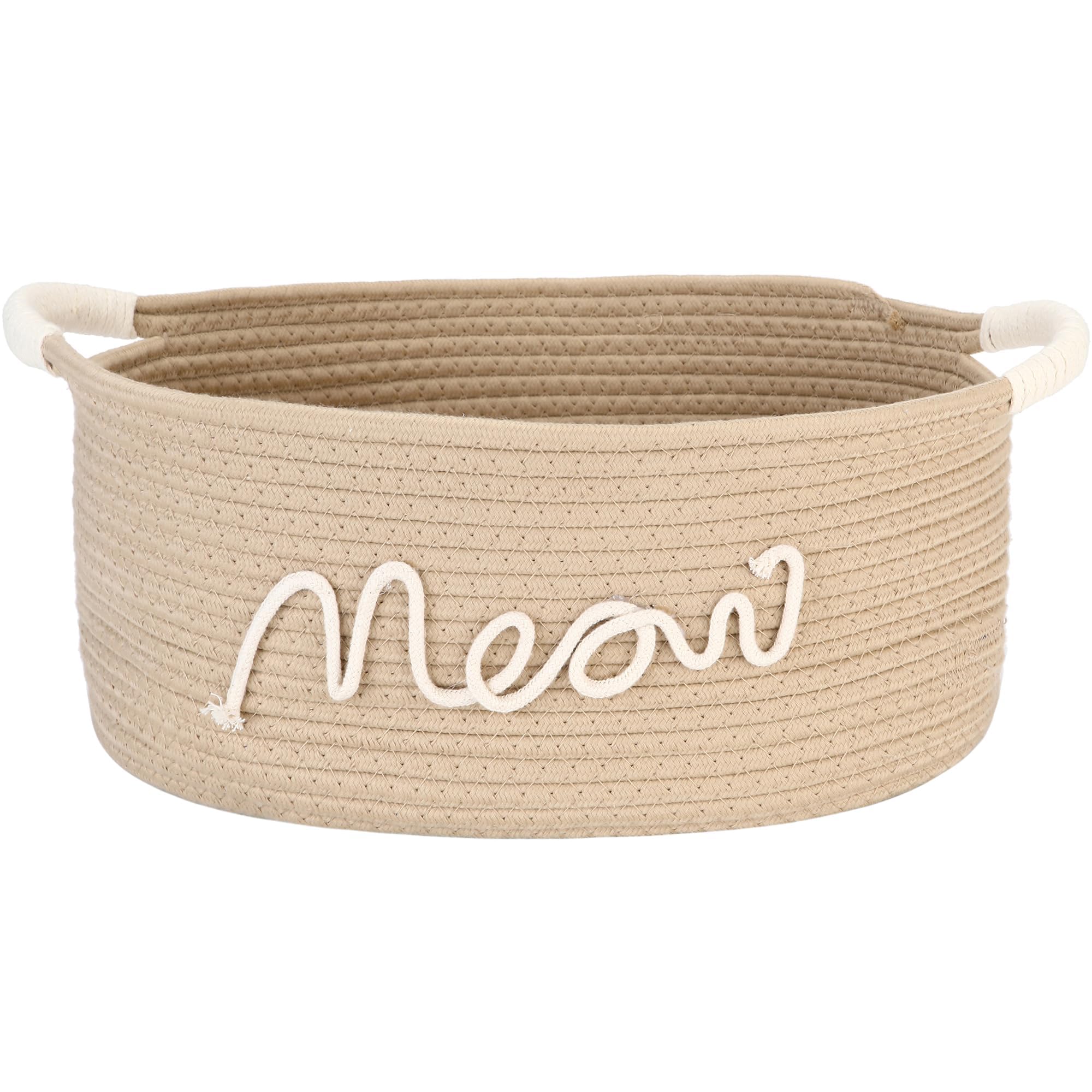 Sea Team Beige Meow Cotton Rope Storage Bin Pet Toy Food Shelf Basket