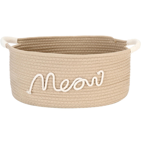 Sea Team Beige Meow Cotton Rope Storage Bin Pet Toy Food Shelf Basket