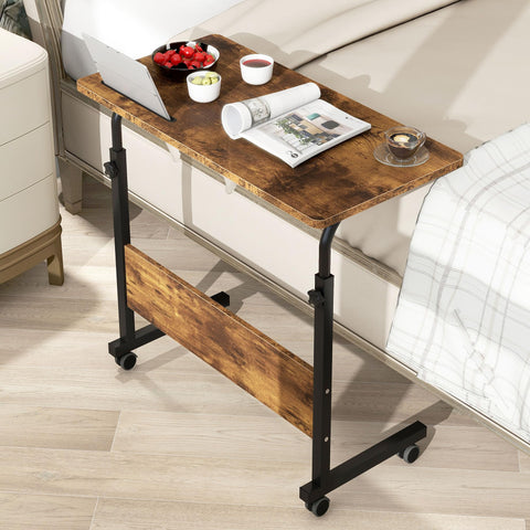 sogesfurniture Height-adjustable laptop table, computer desk with tablet slot, 80 x 40 cm, PC table, sofa table, care table, side table with wheels