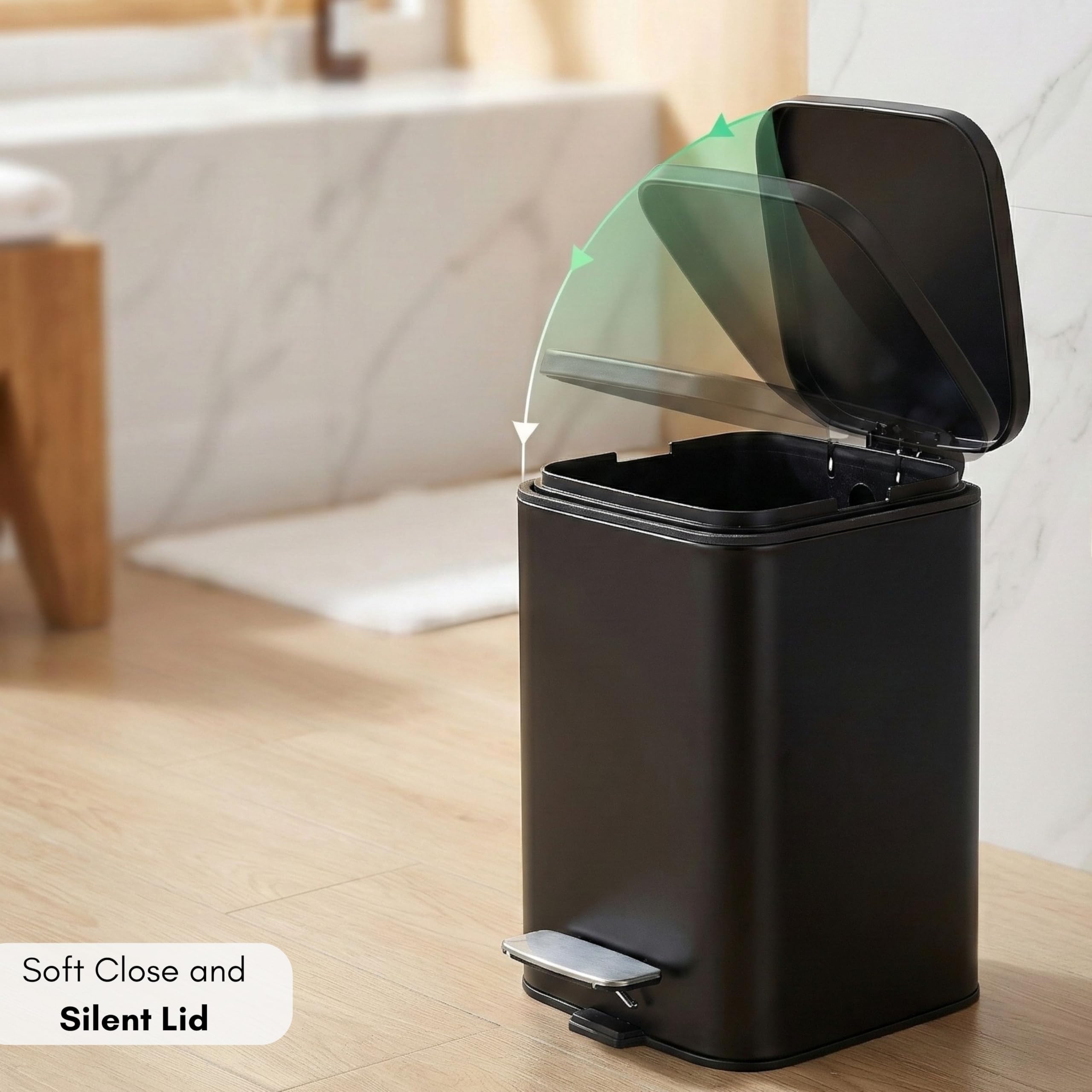Erreke Bathroom Pedal Bin 3L, Black, Removable Inner Bucket, Modern Design