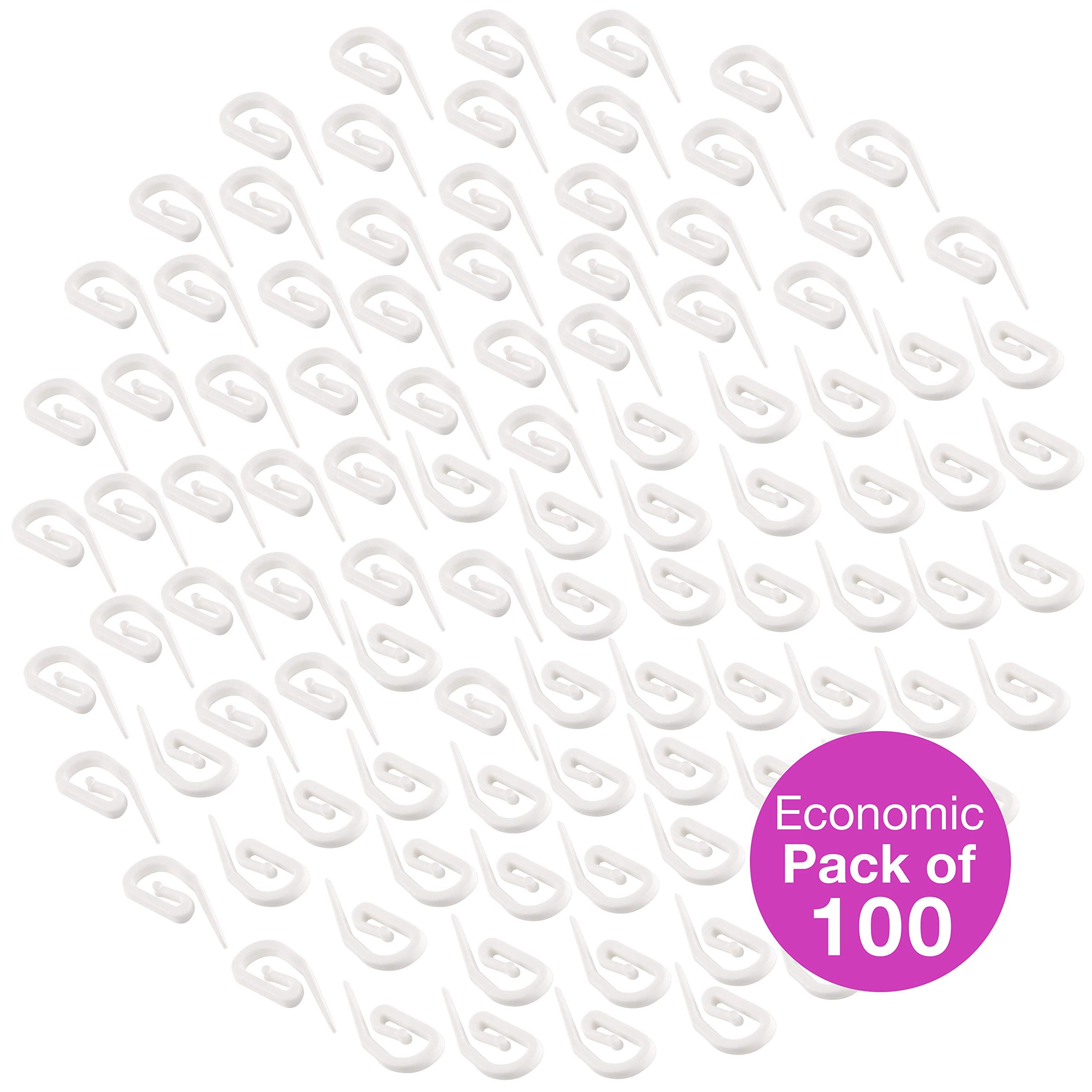 White Plastic Curtain Hooks for Pencil Pleat, Track & Window - 100 Pack