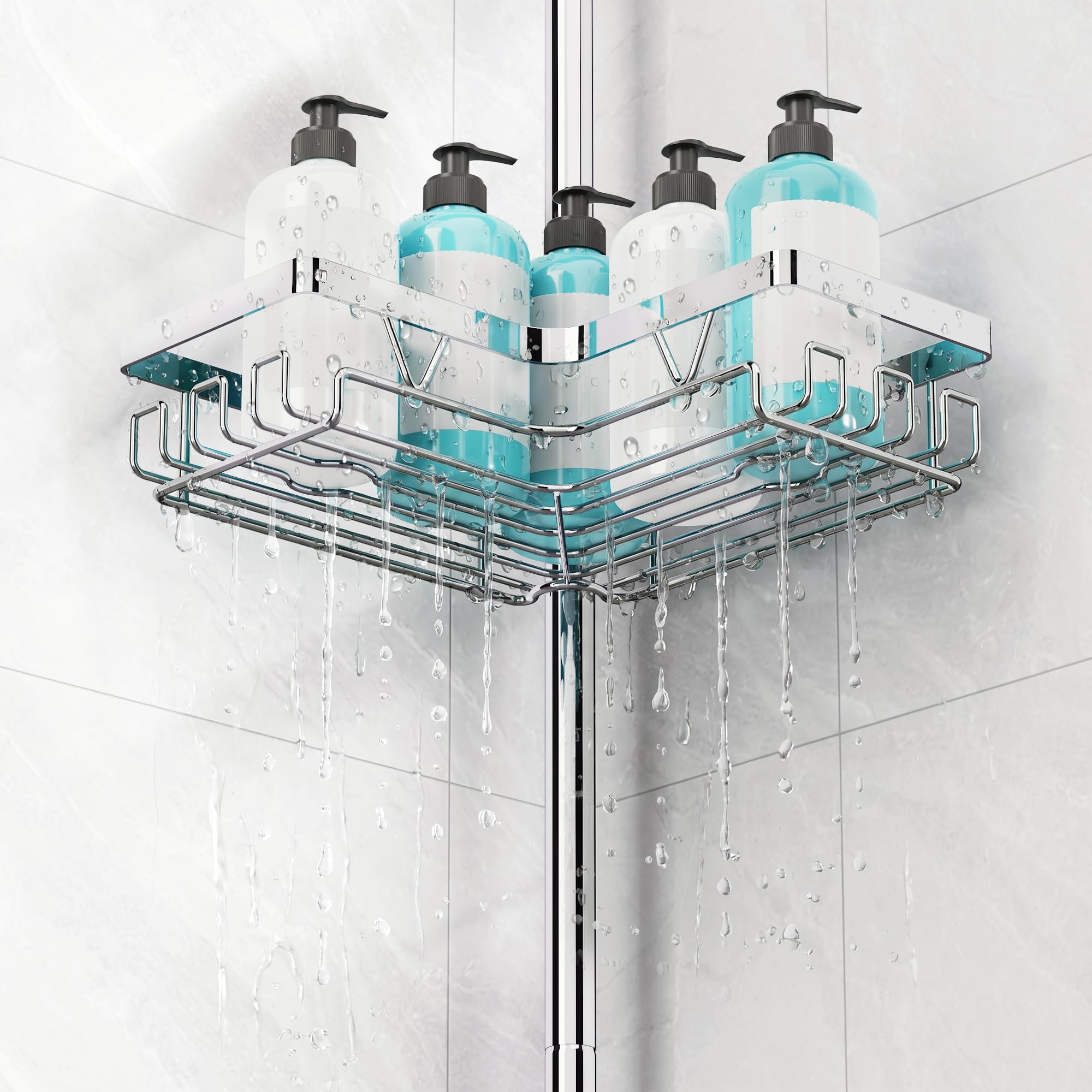 KEGII Telescopic Shower Caddy Corner Chrome 4 Tier Telescopic Shower Shelf