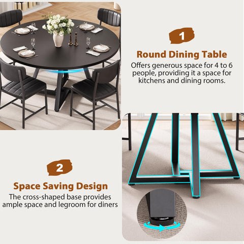 Jocoevol Round Dining Table and 4 Chairs Set of 4, Circle Dinner Table with Metal Frame, Space Saving Wood Industrial Furniture (Black, 42 inch)