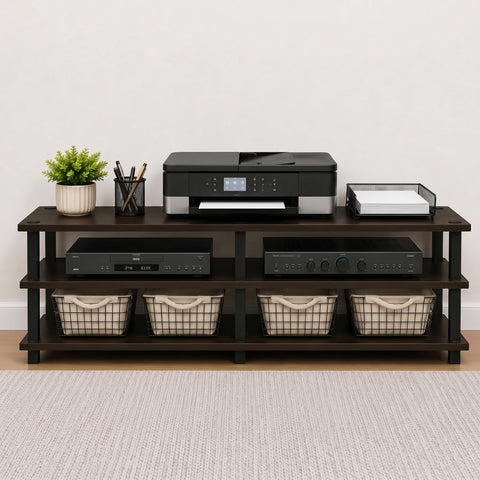 Furinno TURN-S-TUBE TV Stand, 3-Tier No Tools Entertainment Center, TV Console for TV up to 46 Inch, for Living Room, Bedroom, Dark Brown