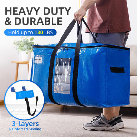 TAILI Extra Large Moving Bags Heavy Duty 2 Pack Blue, Clear Window
