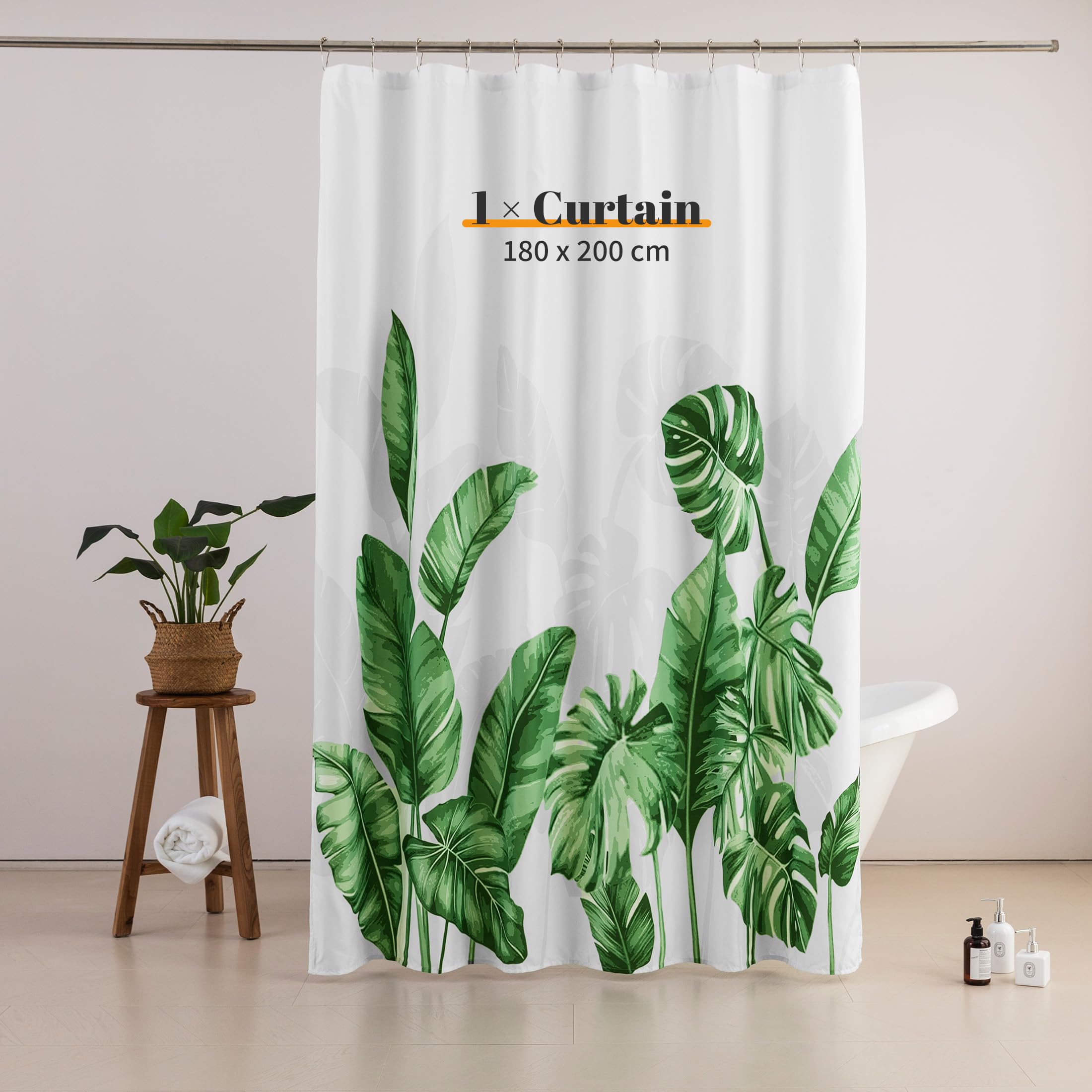 Sonive Shower Curtain with Grommets WaterResistant Green Leaves L200xW180cm