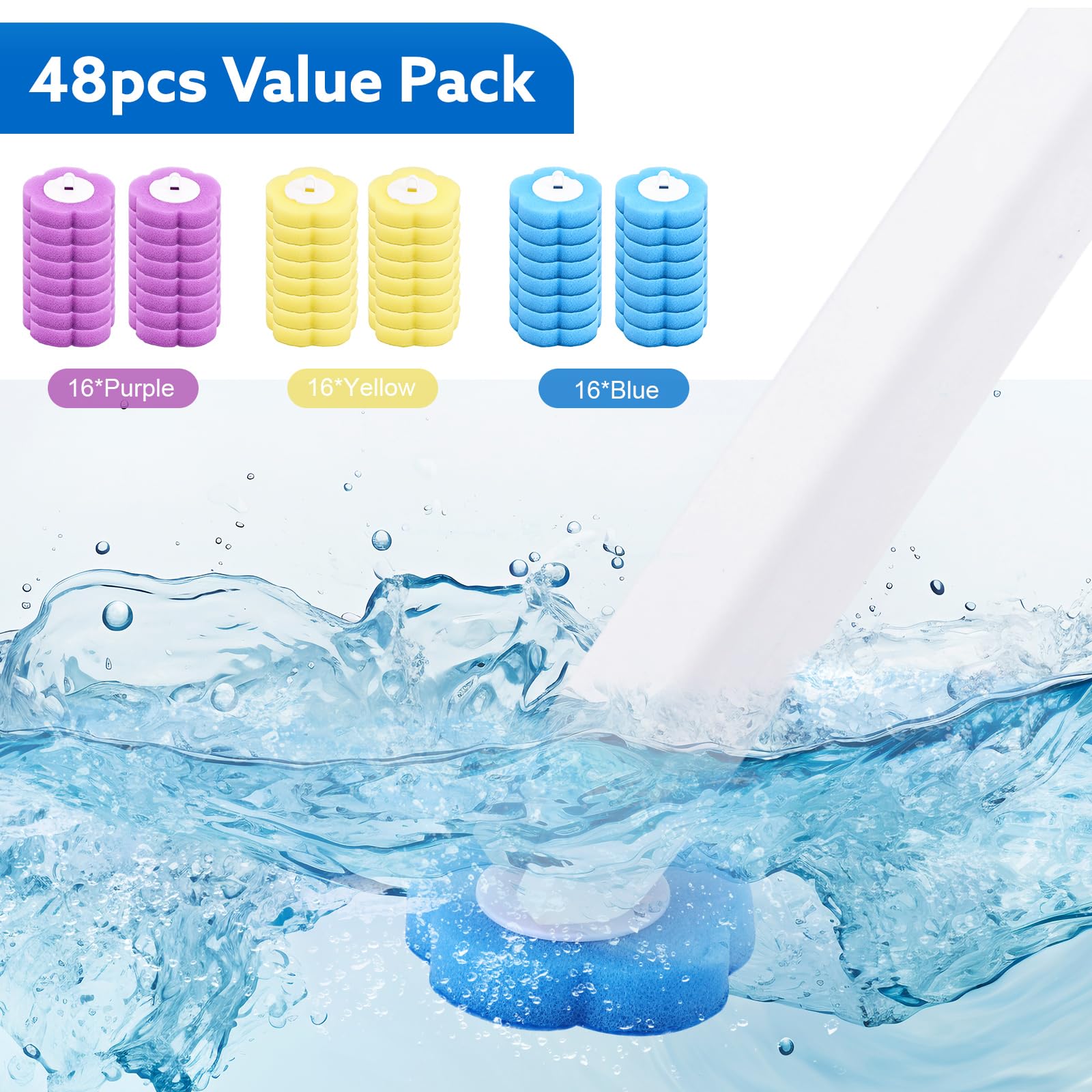wlich 48PCS Toilet Wand Cleaner Refills, 3 Colours Disposable Cleaner Heads
