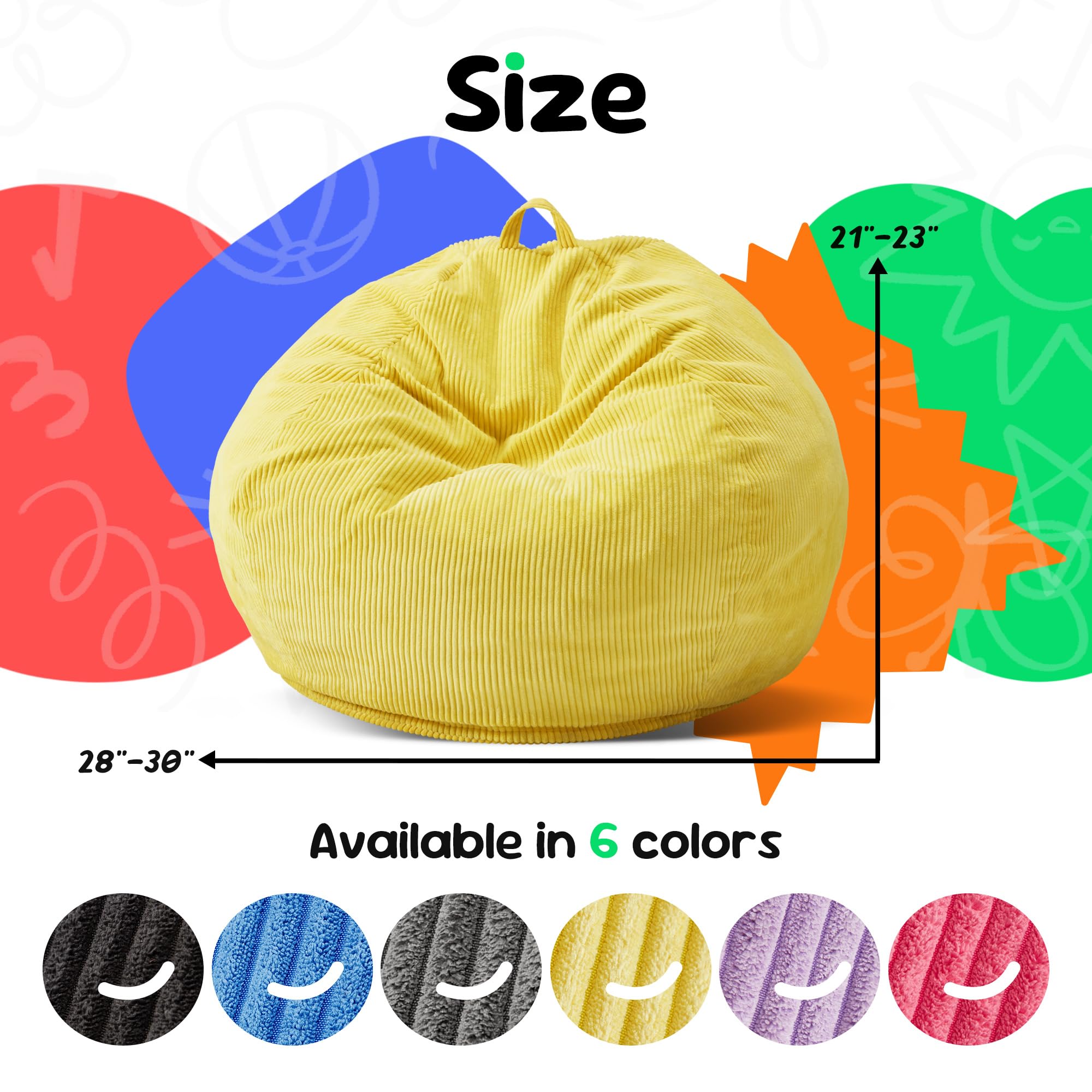 Hobestluk Kids Bean Bag Chair Teardrop Shape with Filling, 2.5FT Yellow