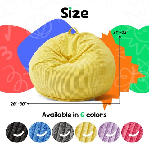 Hobestluk Kids Bean Bag Chair Teardrop Shape with Filling, 2.5FT Yellow